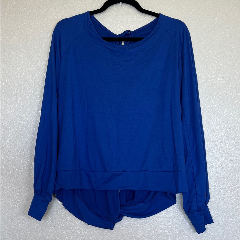 Navy open back long sleeve top, size large